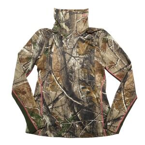 Under Armour Shirt Womens Large Brown Camo ColdGear Mock Neck Hunting Thermal